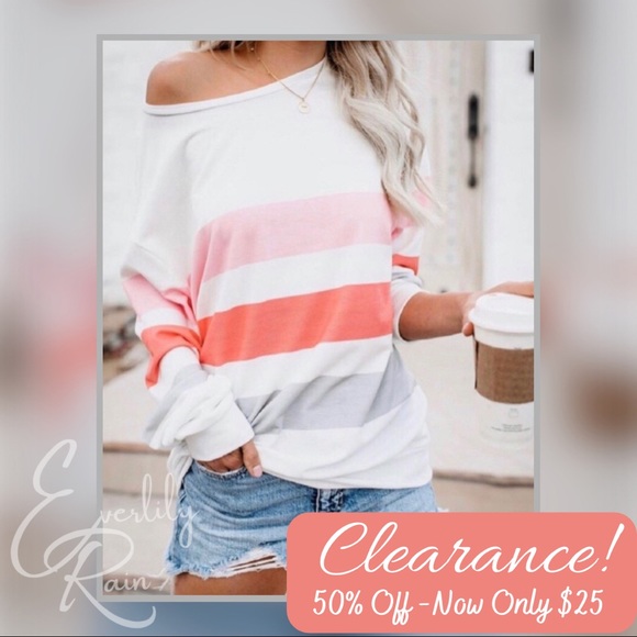 Everlily Rain Tops - CLEARANCE! Oversized Striped Long Sleeve Top
